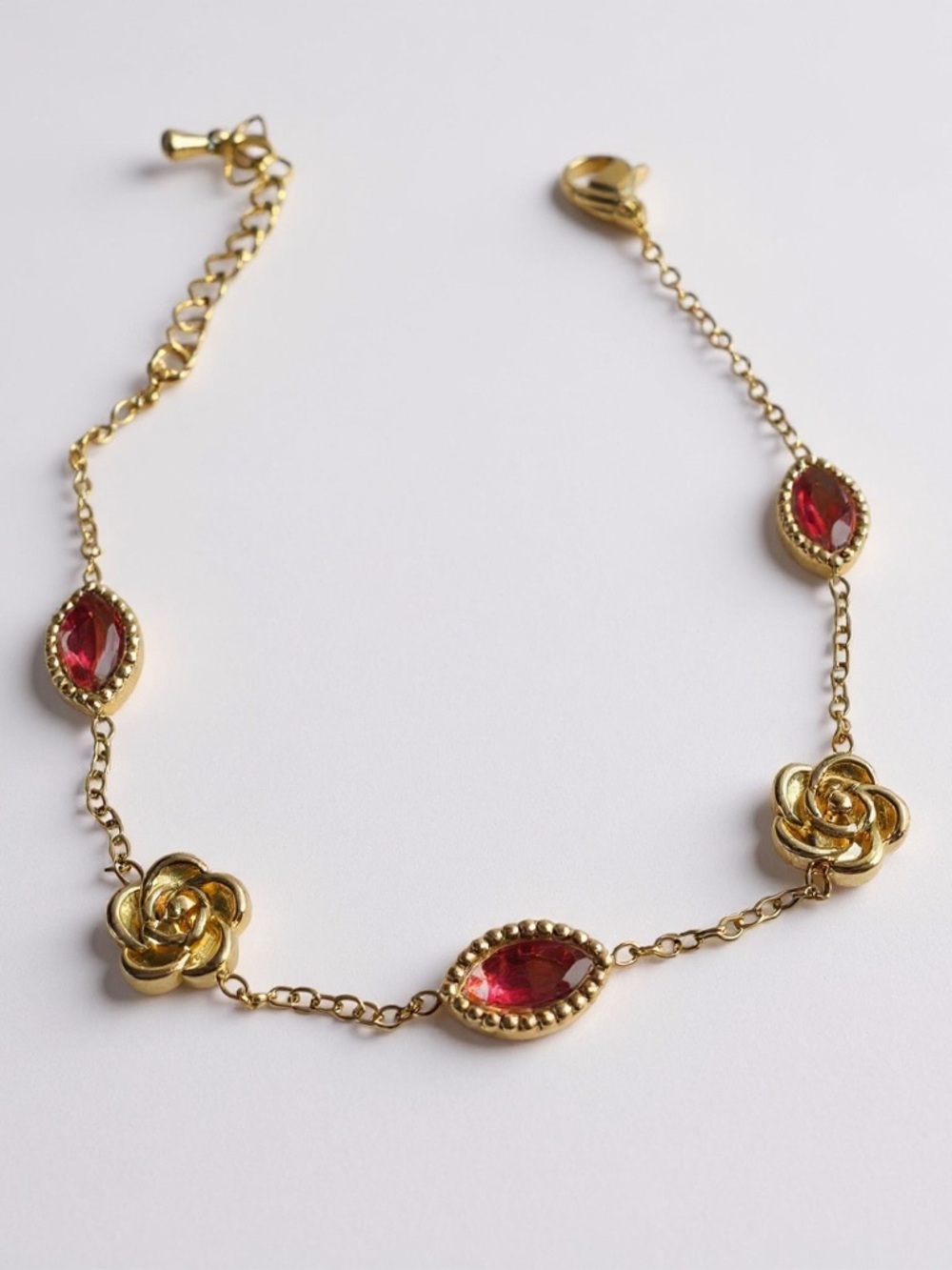 Gold Rose and Red Gem Anklet